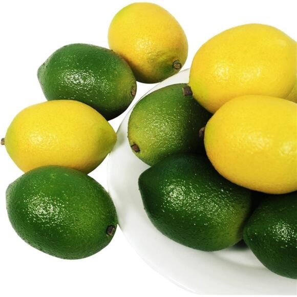 28 Pcs Fake Lemon Artificial Fruits Vivid Green and Yellow Lemon Mixed Set - Picture 2 of 8